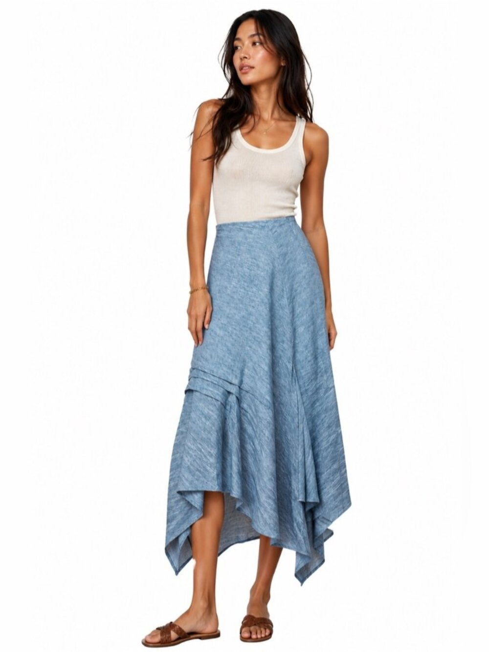ZAPA Made in France Linen Asymmetric Light Blue High-Low Women's Skirt size 38